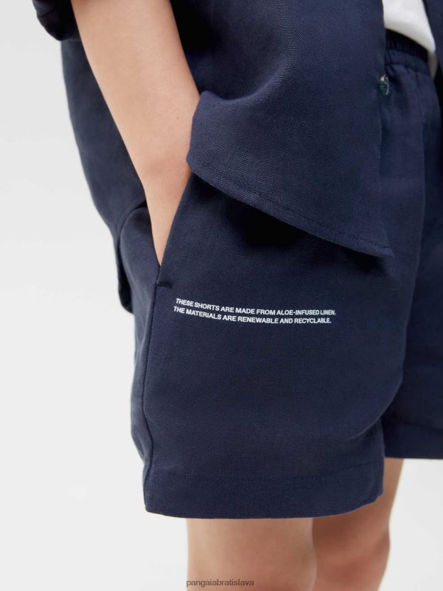 ľanové šortky z aloe deti NXTFX6623 námornícka modrá Pangaia oblečenie