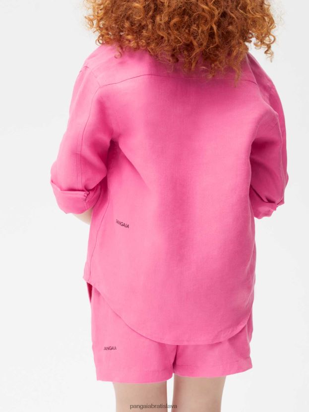 aloe ľanová košeľa s dlhým rukávom deti NXTFX6583 plameniak ružový Pangaia oblečenie