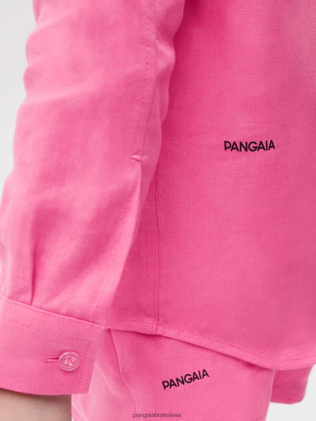 aloe ľanová košeľa s dlhým rukávom deti NXTFX6583 plameniak ružový Pangaia oblečenie