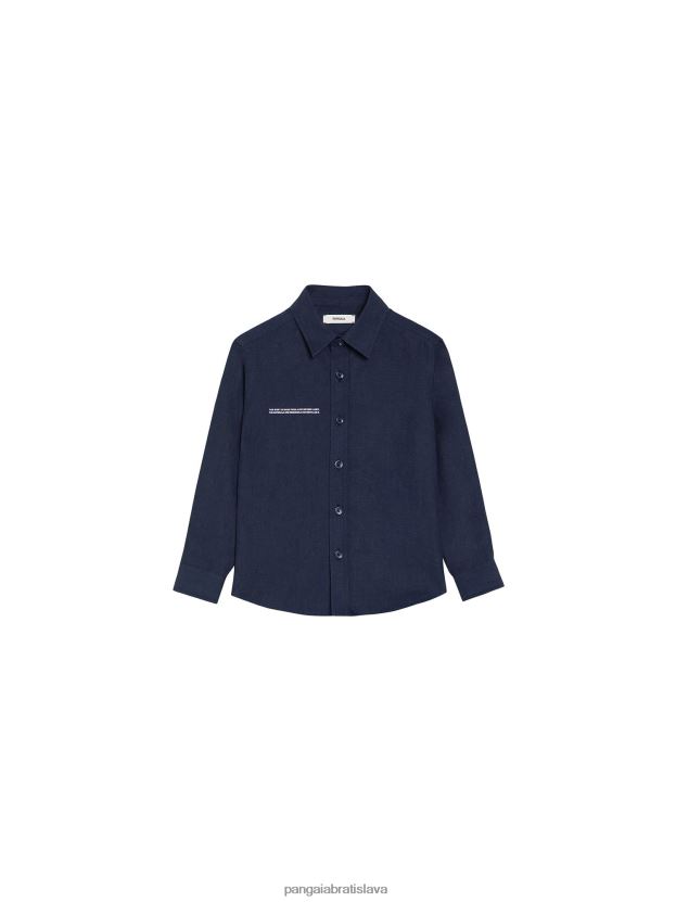 aloe ľanová košeľa s dlhým rukávom deti NXTFX6588 námornícka modrá Pangaia oblečenie
