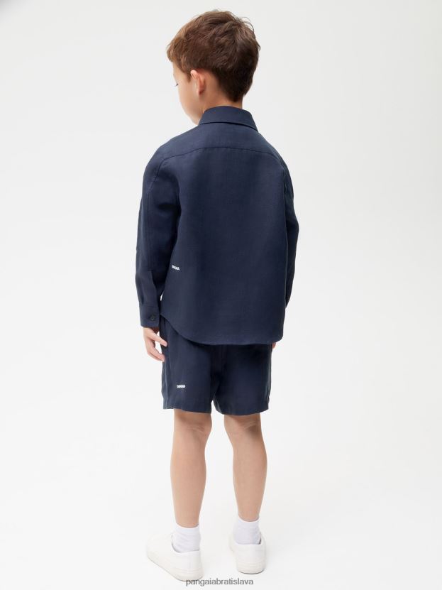 aloe ľanová košeľa s dlhým rukávom deti NXTFX6588 námornícka modrá Pangaia oblečenie