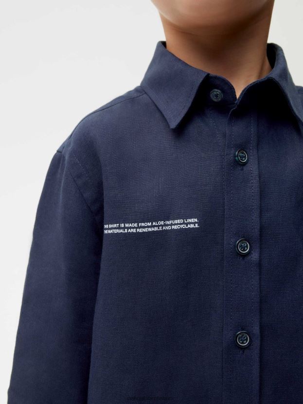 aloe ľanová košeľa s dlhým rukávom deti NXTFX6588 námornícka modrá Pangaia oblečenie