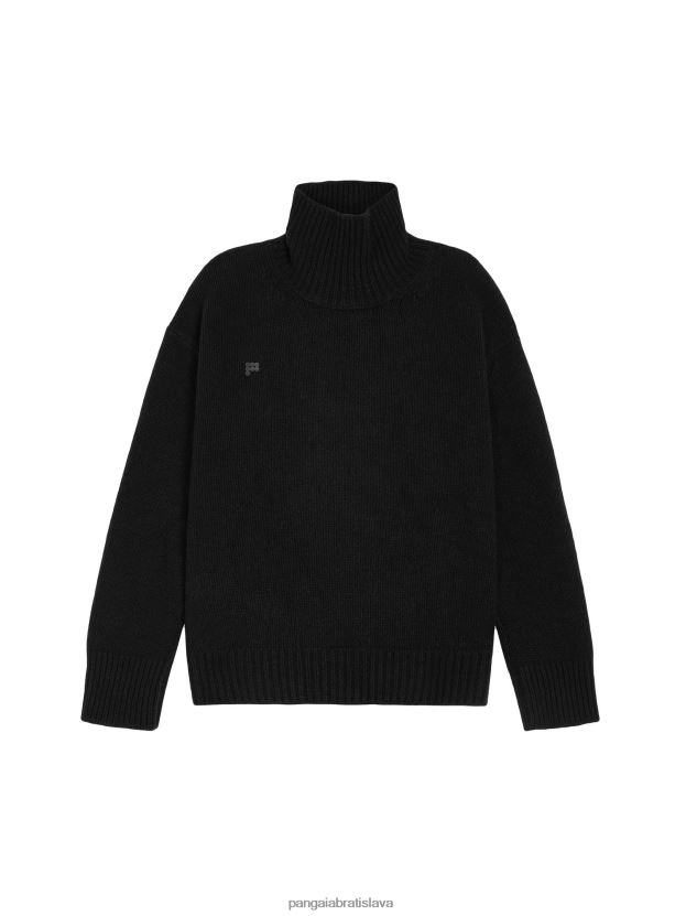 Recyklovaný kašmírový robustný sveter s rolákom muži NXTFX6510 čierna Pangaia oblečenie