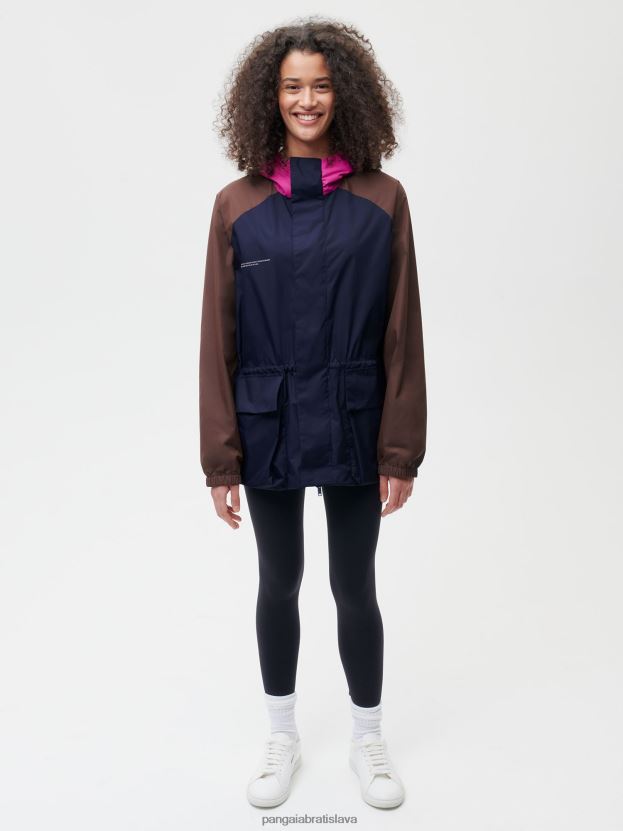 bunda z recyklovaného nylonového farebného bloku ženy NXTFX6481 námornícka modrá Pangaia oblečenie