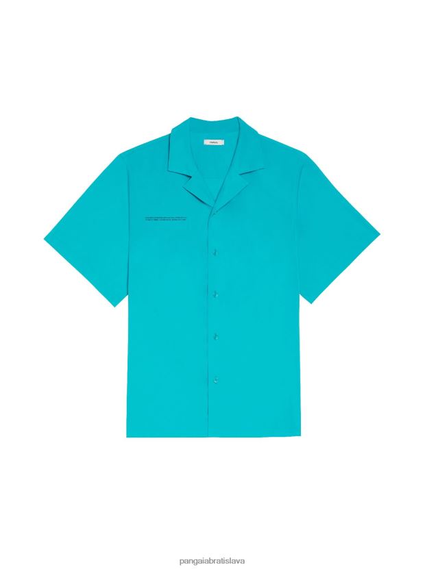 popelínová košeľa s krátkym rukávom z organickej bavlny ženy NXTFX6393 pávie modrá Pangaia oblečenie