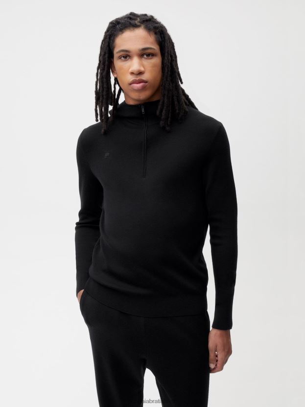 Mikina s kapucňou na polovičný zips z merino vlny ženy NXTFX650 čierna Pangaia oblečenie