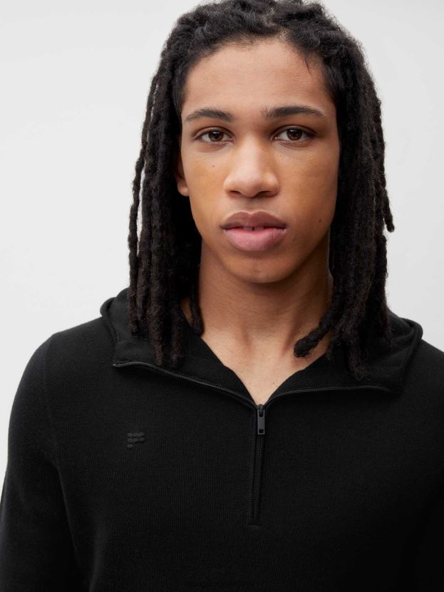 Mikina s kapucňou na polovičný zips z merino vlny ženy NXTFX650 čierna Pangaia oblečenie