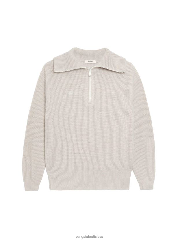 Recyklovaný kašmírový sveter na polovičný zips ženy NXTFX6102 ovsené vločky Pangaia oblečenie