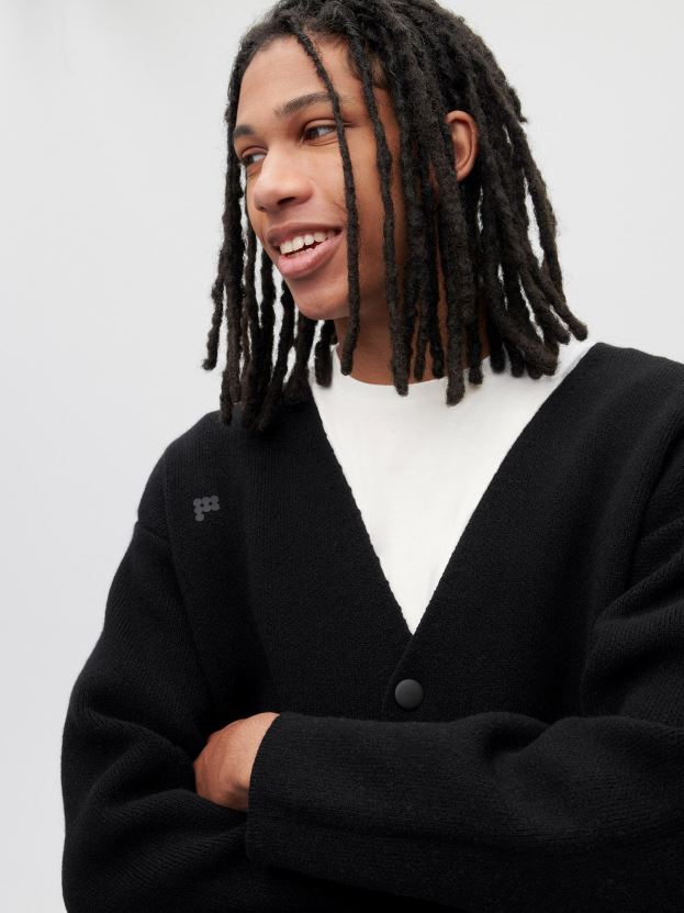 recyklovaný kašmírový kardigan ženy NXTFX684 čierna Pangaia oblečenie