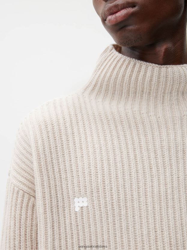 recyklovaný kašmírový lievik - sveter na krk ženy NXTFX685 ovsené vločky Pangaia oblečenie