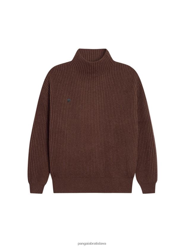 recyklovaný kašmírový lievik - sveter na krk ženy NXTFX687 gaštanovo hnedá Pangaia oblečenie