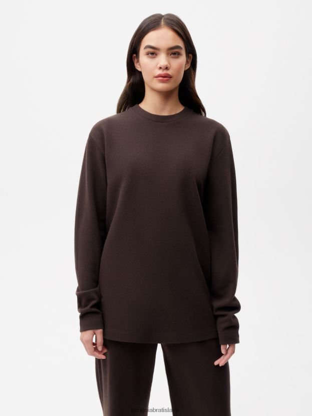 Tričko s dlhým rukávom z recyklovanej vlny ženy NXTFX6200 gaštanovo hnedá Pangaia oblečenie