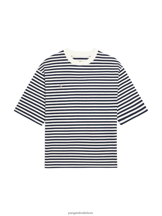boxy tričko s prúžkami z recyklovanej bavlny ženy NXTFX6138 námornícka modrá Pangaia oblečenie