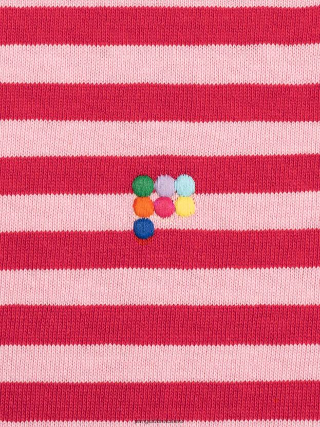 boxy tričko s prúžkami z recyklovanej bavlny ženy NXTFX6207 jaspis červený Pangaia oblečenie